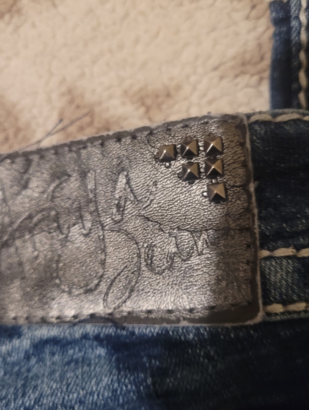 Ariya Dark Blue Bootcut Jeans with White Contrast Stitching - Picture 5 of 9